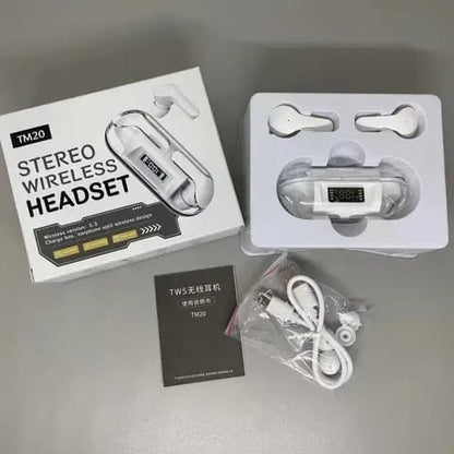 True Wireless Earphones TM20 LED Display Transparent Crystal Earbuds HIFI Stereo Effect Wireless BT5.3 TWS Gaming Earphones